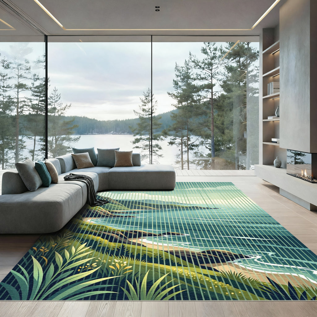 Coastal Cliffside Landscape Serene View Rug