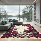 Deep Crimson Grapevine Lattice Border Rug