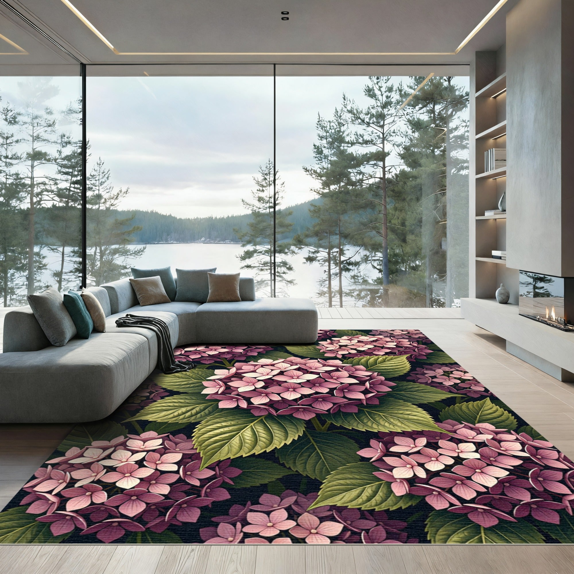 Romantic Blush Hydrangea Floral Garden Rug