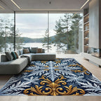 Gold Filigree Icy White Snowflake Rug