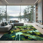 Rustic Farmhouse Landscape Ink Splatter Wall Art Rug