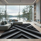 Modern Monochrome Geometric Angular Layers Rug