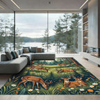 Enchanted Meadow Deer Forest Landscape Rug