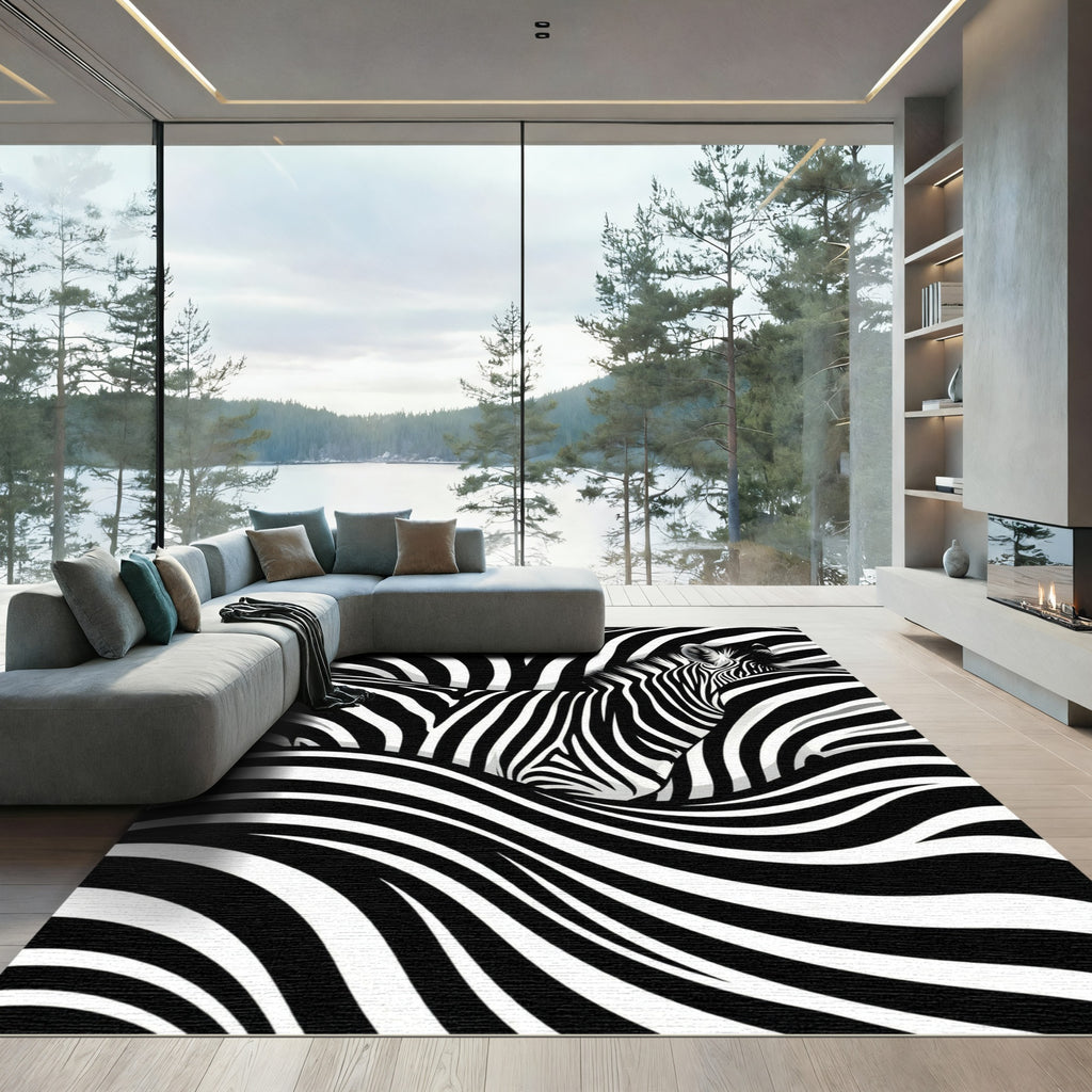 Bold Monochrome Zebra Stripe Wave Rug