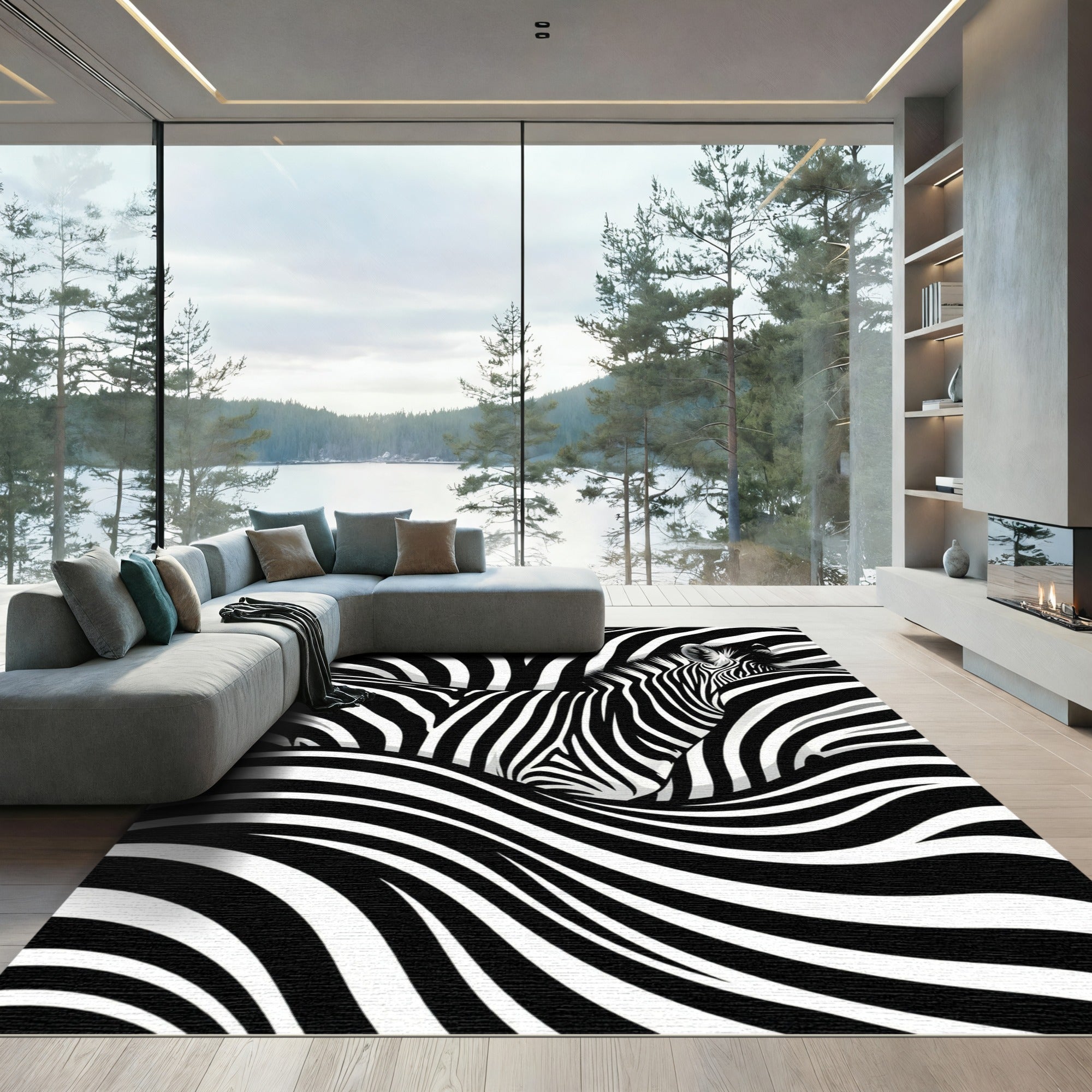 Bold Monochrome Zebra Stripe Wave Rug