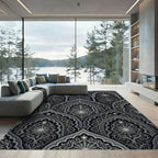 Gothic Arched Celestial Midnight Silver Tapestry Rug