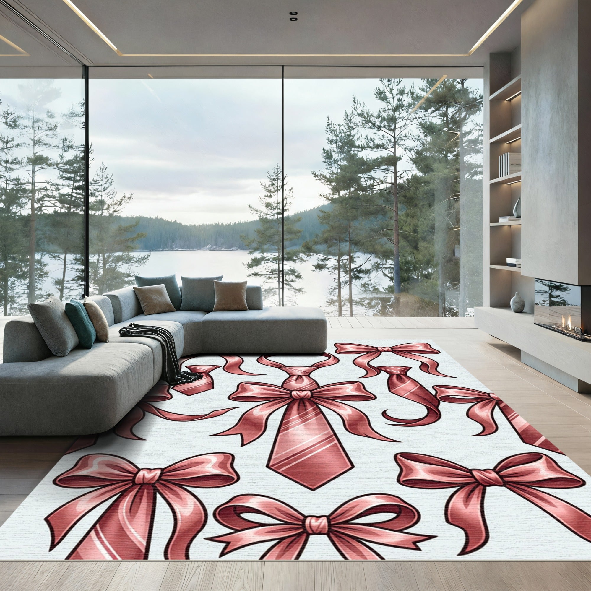 Elegant Rose Gold Bow Tie Illustration Rug