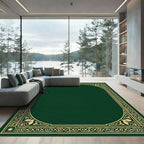 Emerald Green Golden Scroll Border Rug