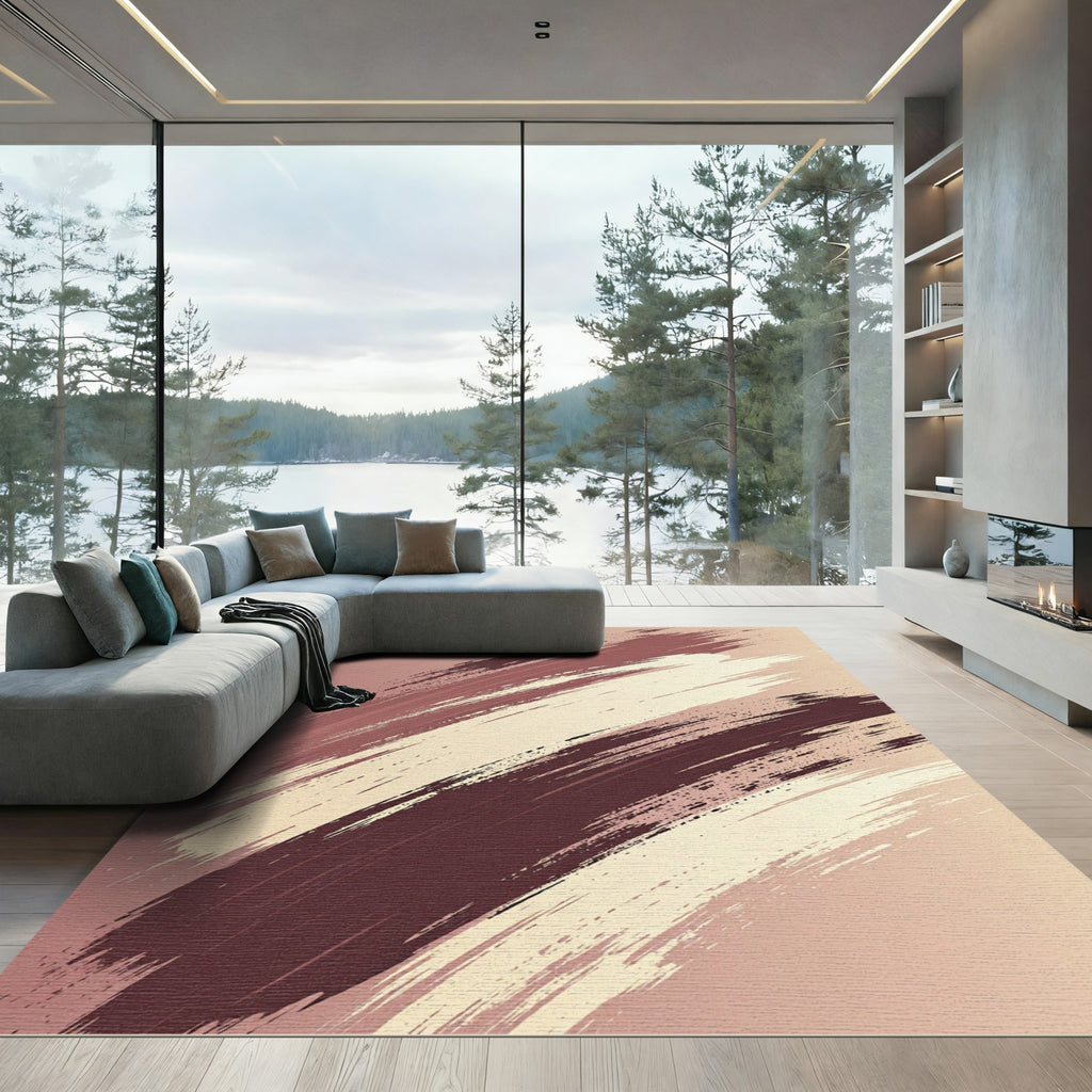 Abstract Taupe and Mocha Brushstroke Rug