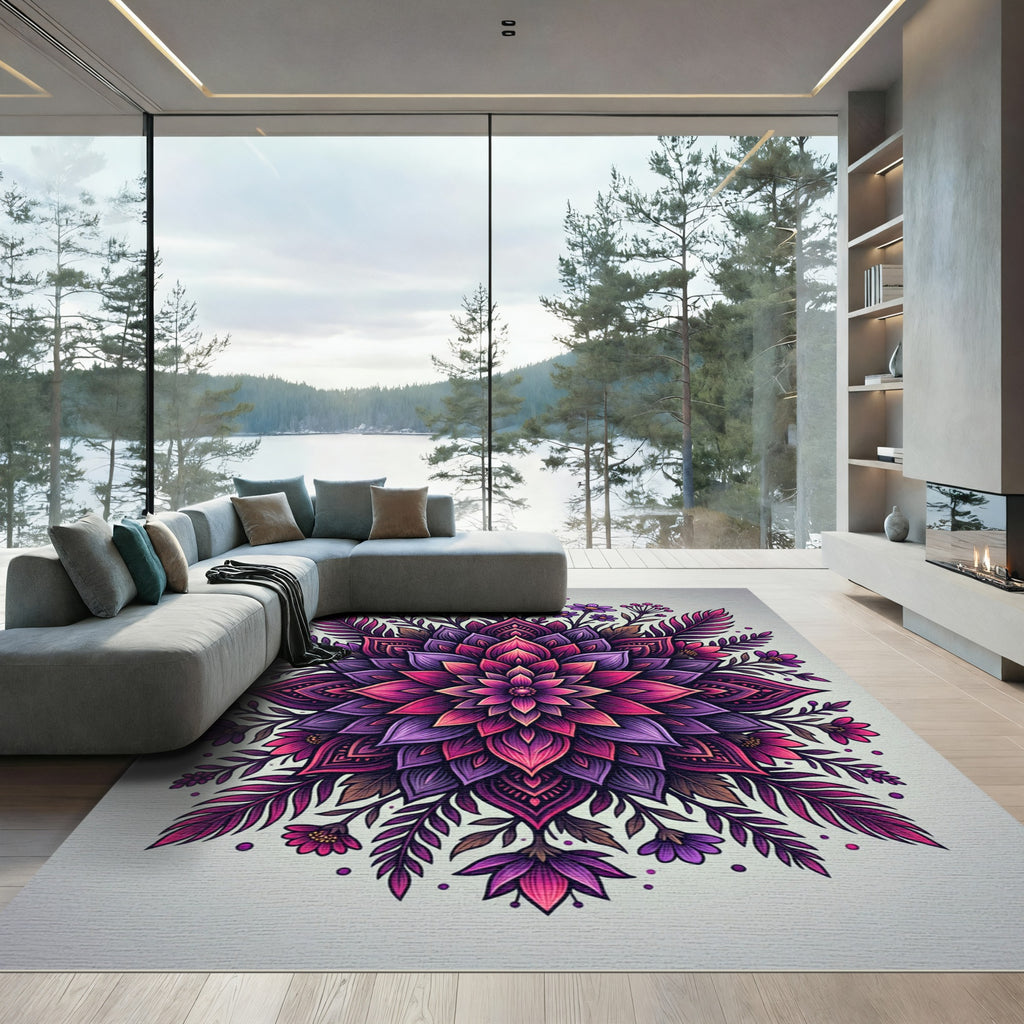 Vibrant Fuchsia Floral Mandala Rug