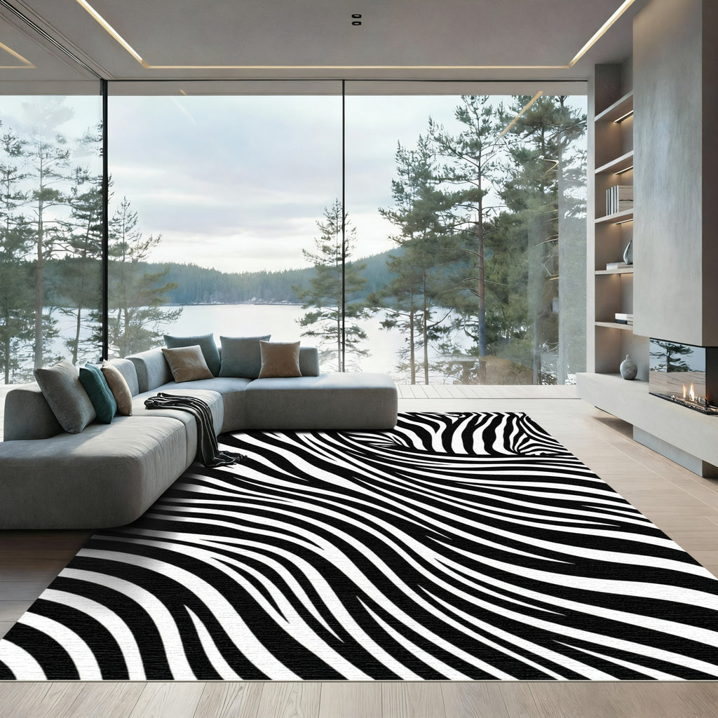 Monochromatic Abstract Zebra Stripe Rug