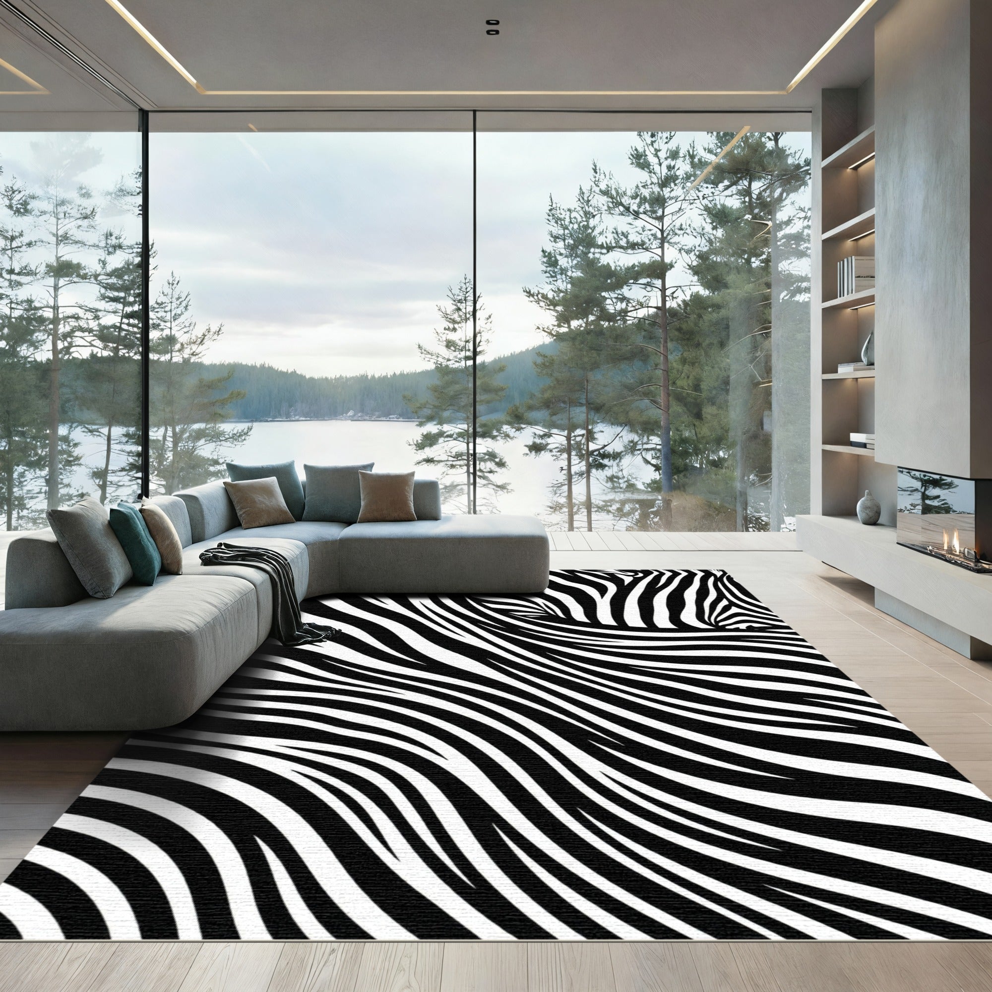 Monochromatic Abstract Zebra Stripe Rug