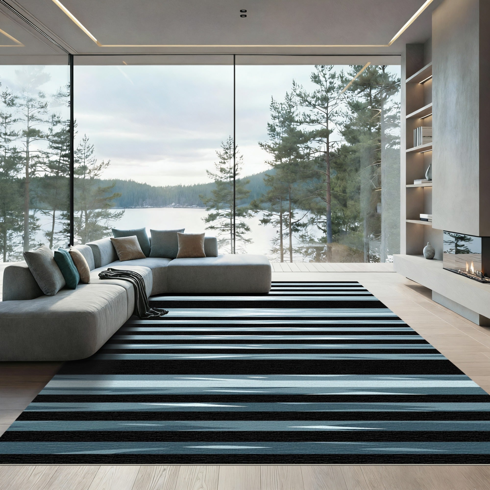 Cool Blue Water Ripples Rug