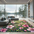 Whimsical Pink Cherry Blossom Meadow Rug