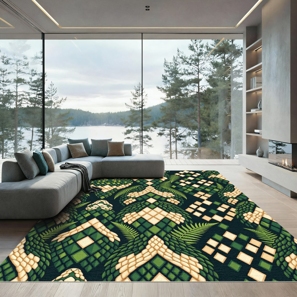 Emerald Green Snake Scale Fern Rug