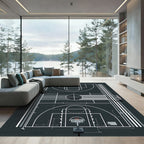 Minimalist Monochrome Basketball Court Graphic Rug