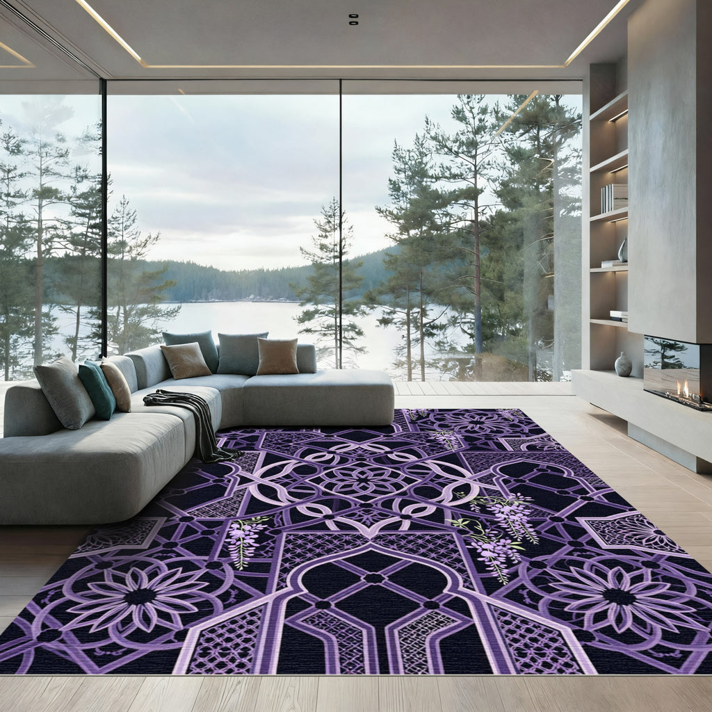 Elegant Purple Wisteria Geometrical Lattice Rug