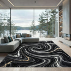Dramatic Black Swirling Marble Rug