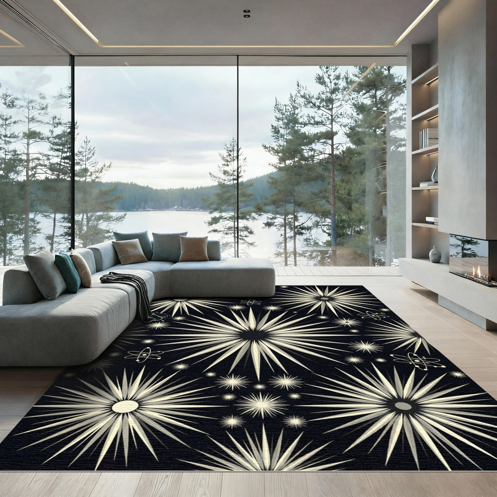 Atomic Starburst Cream Black Rug