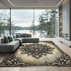 Ornate Baroque Gold Cream Floral Medallion Rug