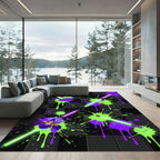 Neon Glow Splatter Electric Iris Art Rug