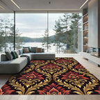 Regal Burgundy Golden Damask Floral Rug