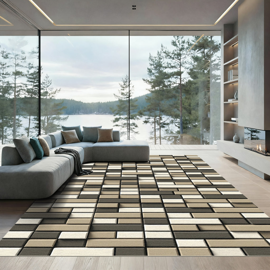 Abstract 3D Brick Texture Rug