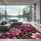 Elegant Magenta Floral Botanical Garland Rug
