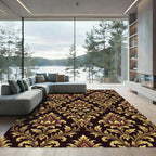 Regal Gold Crimson Damask Scrolling Rug