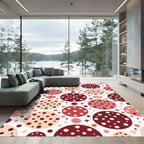 Red Crimson Polka Dot Starburst Spheres Rug