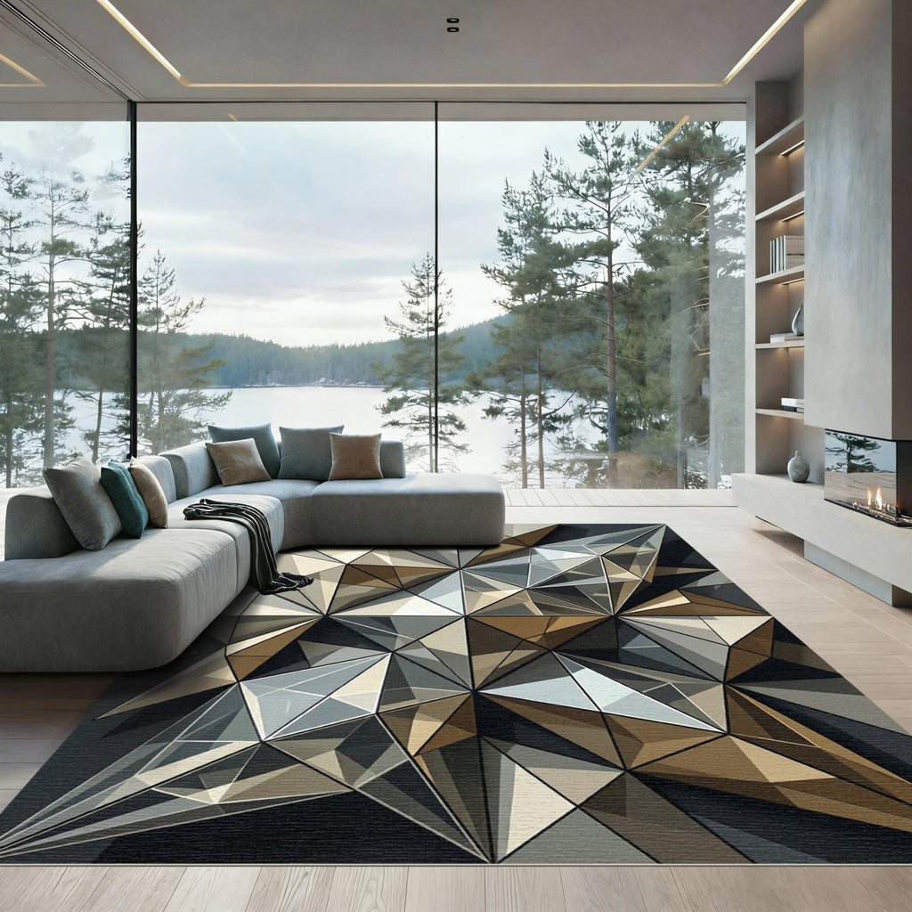 Metallic Geometric Abstract Faceted Art Rug