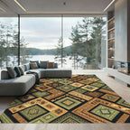 Earthy Olive Geometric Aztec Diamond Rug