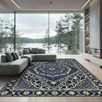 Intricate Navy Blue Celestial Star Mandala Rug