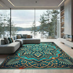 Teal Floral Medallion with Ornate Filigree Rug