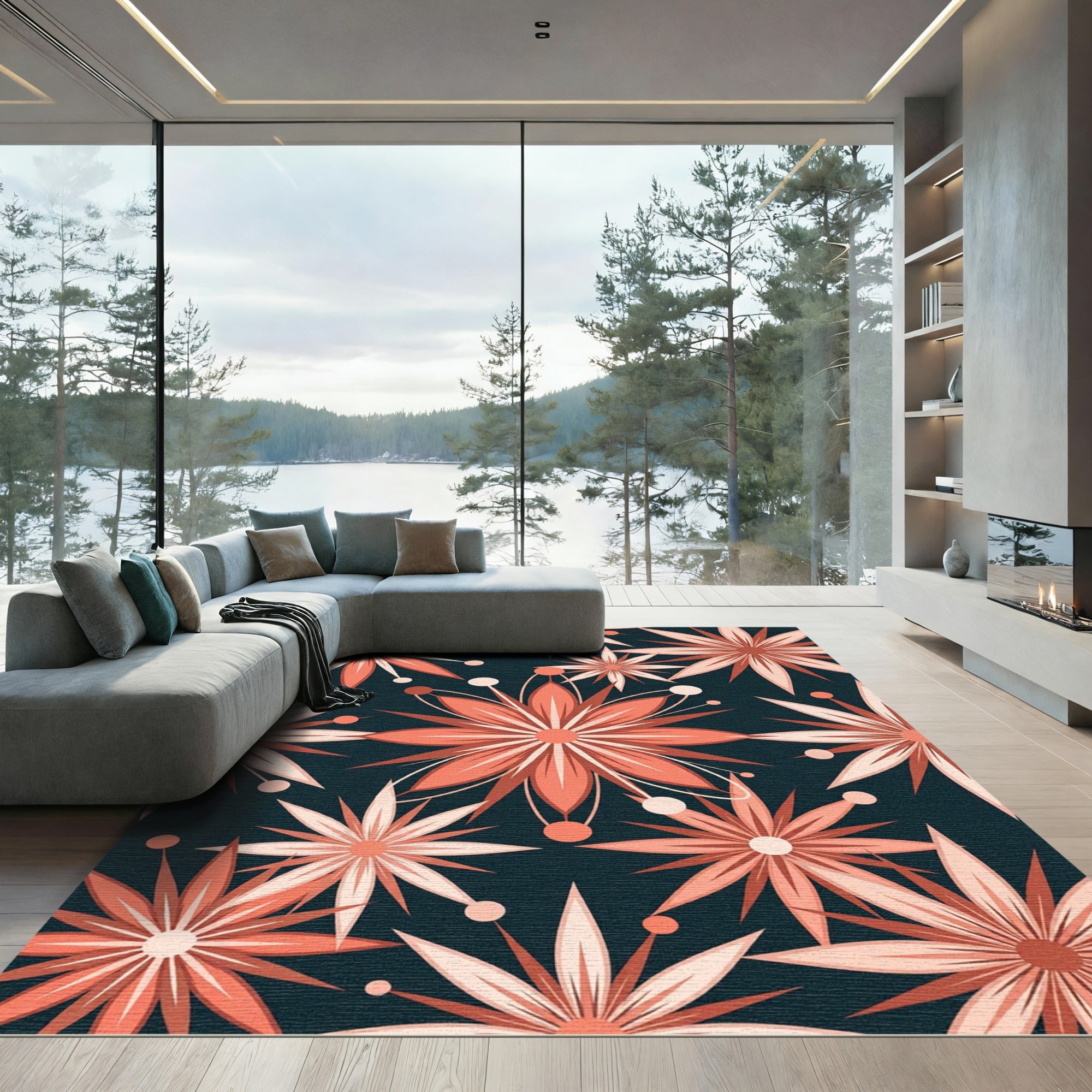 Coral Starburst Floral Explosion Rug