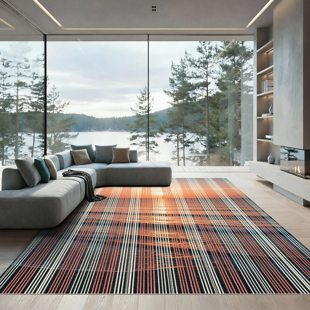 Sunset Ocean Horizon Stripes Rug