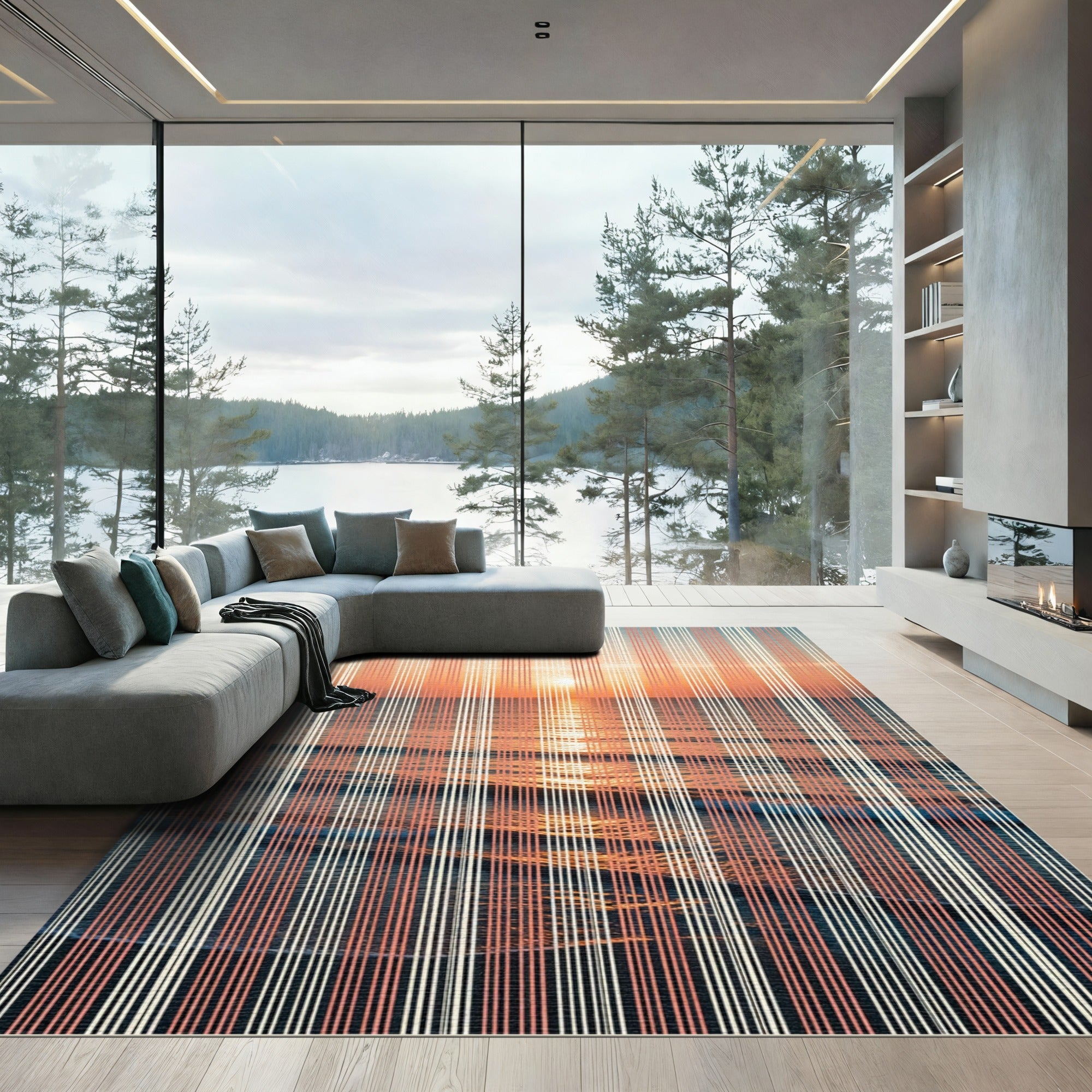 Sunset Ocean Horizon Stripes Rug
