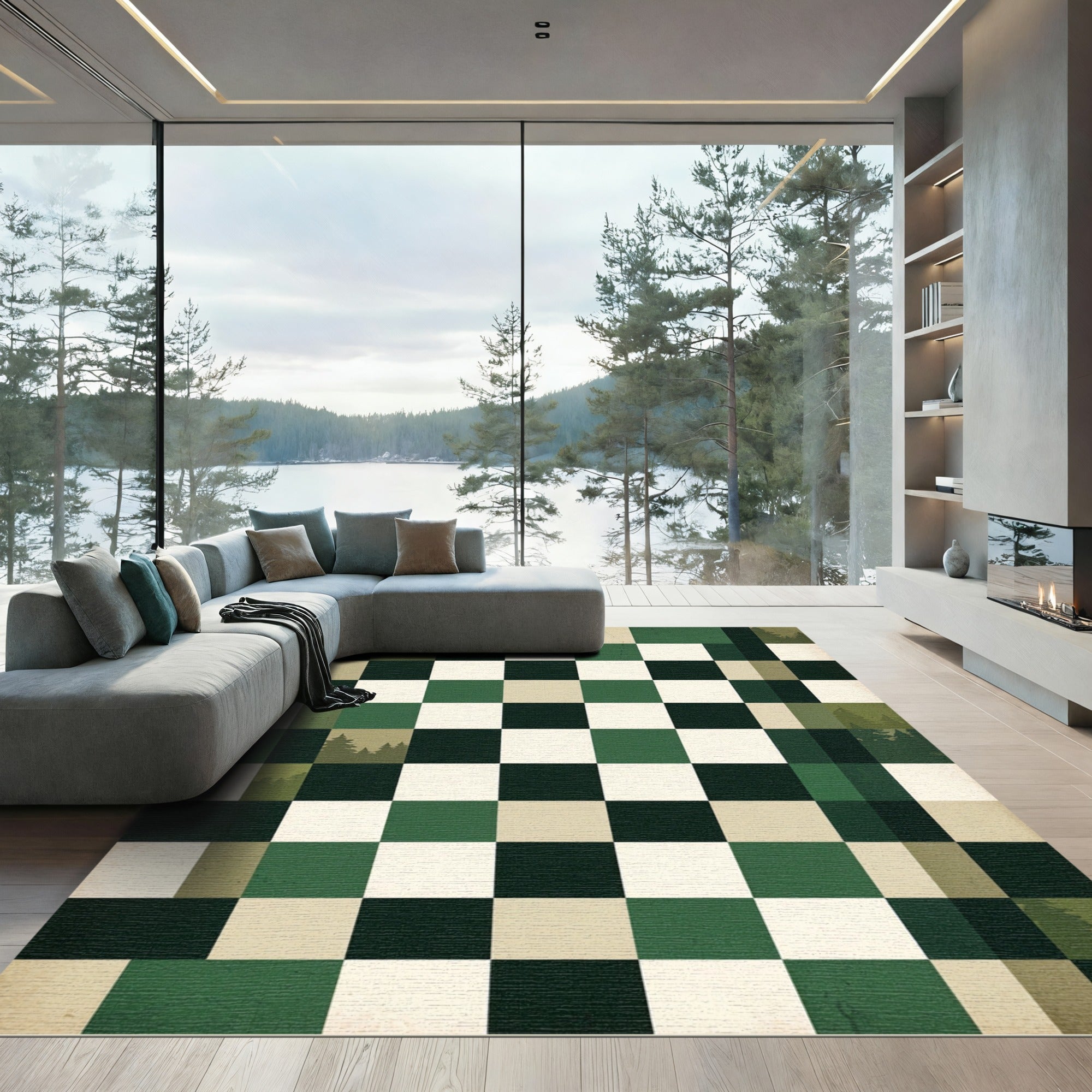 Forest Pine Checkered Geometric Earthy Rug