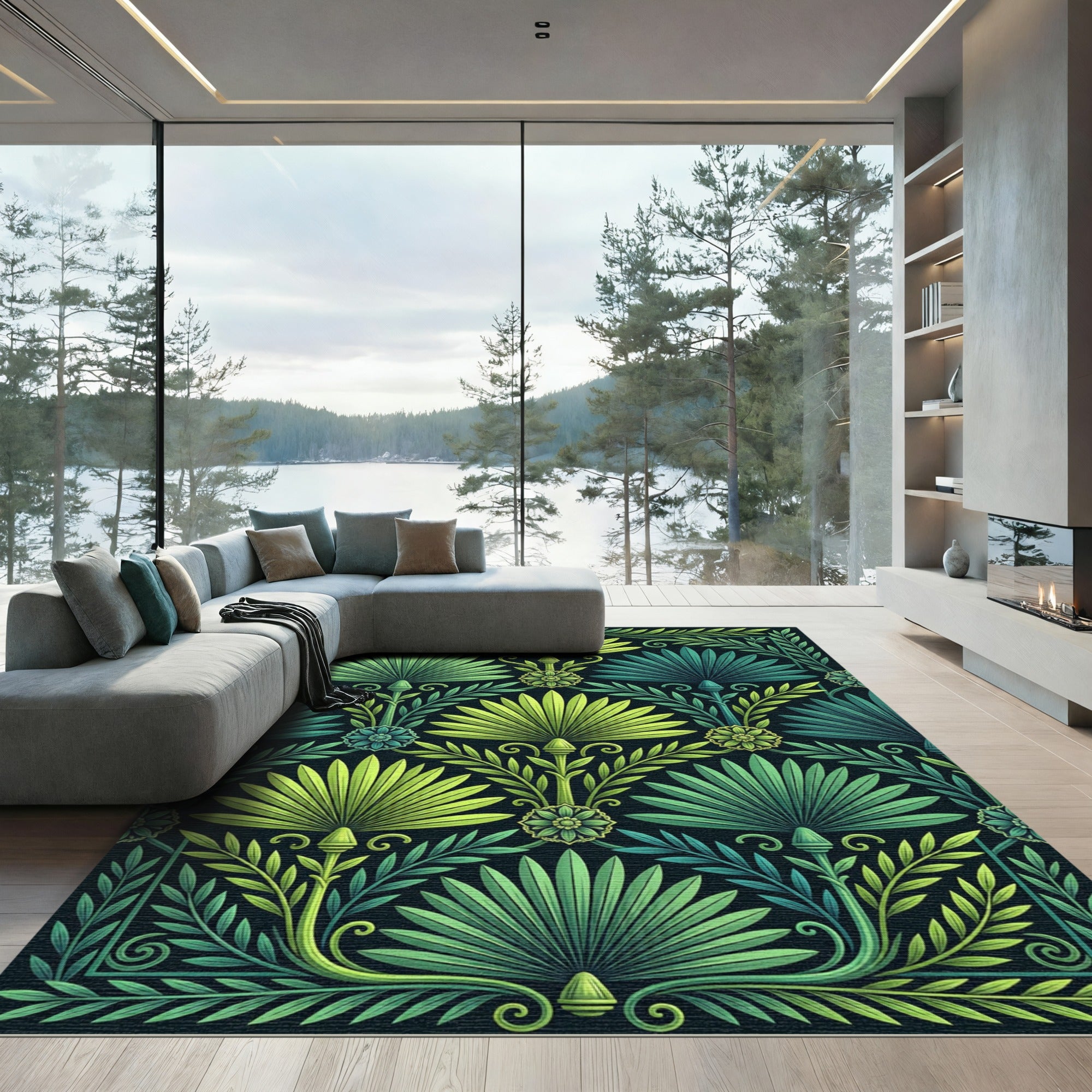 Emerald Green Tropical Fan Leaf Rug