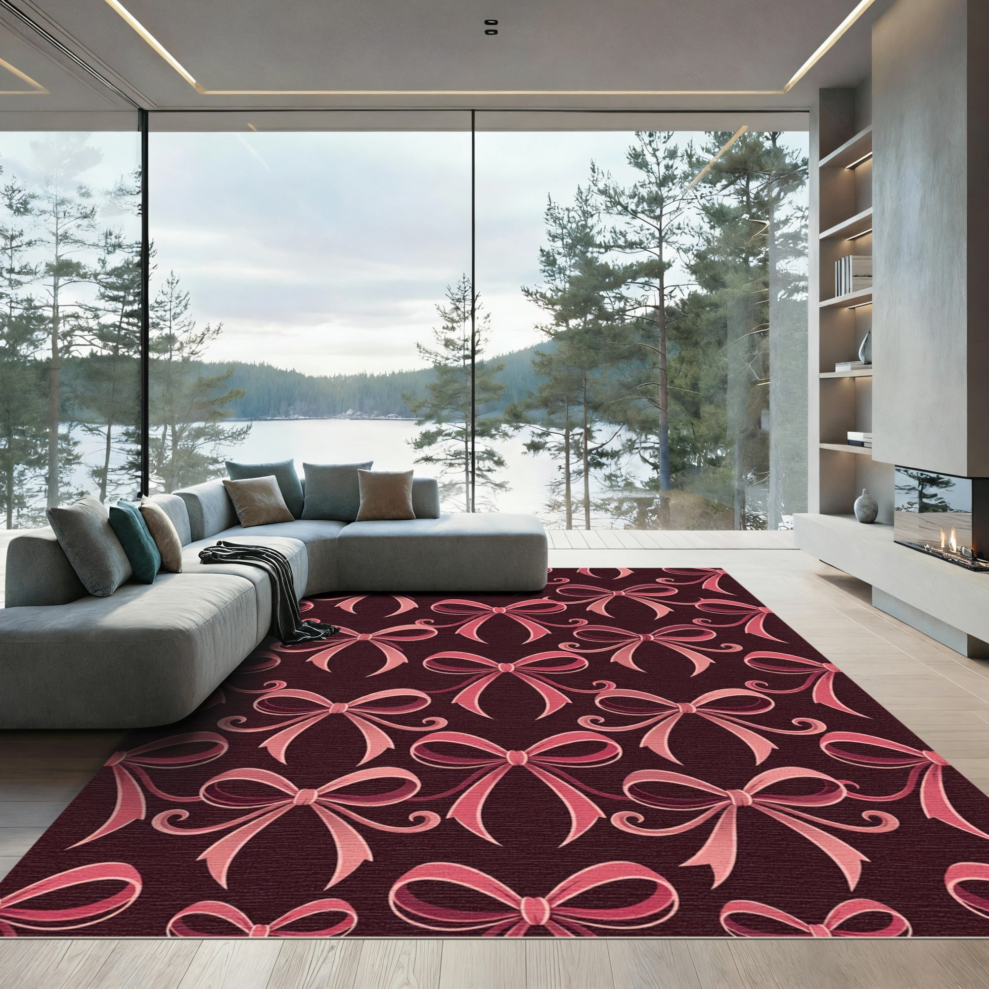 Rose Pink Ribbon Bow Repeat Rug