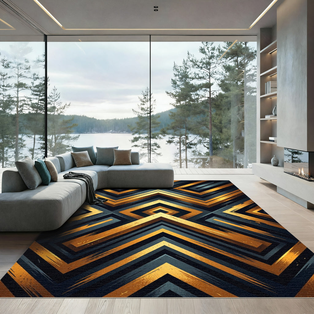 Bold Gold Geometric Abstract Rug