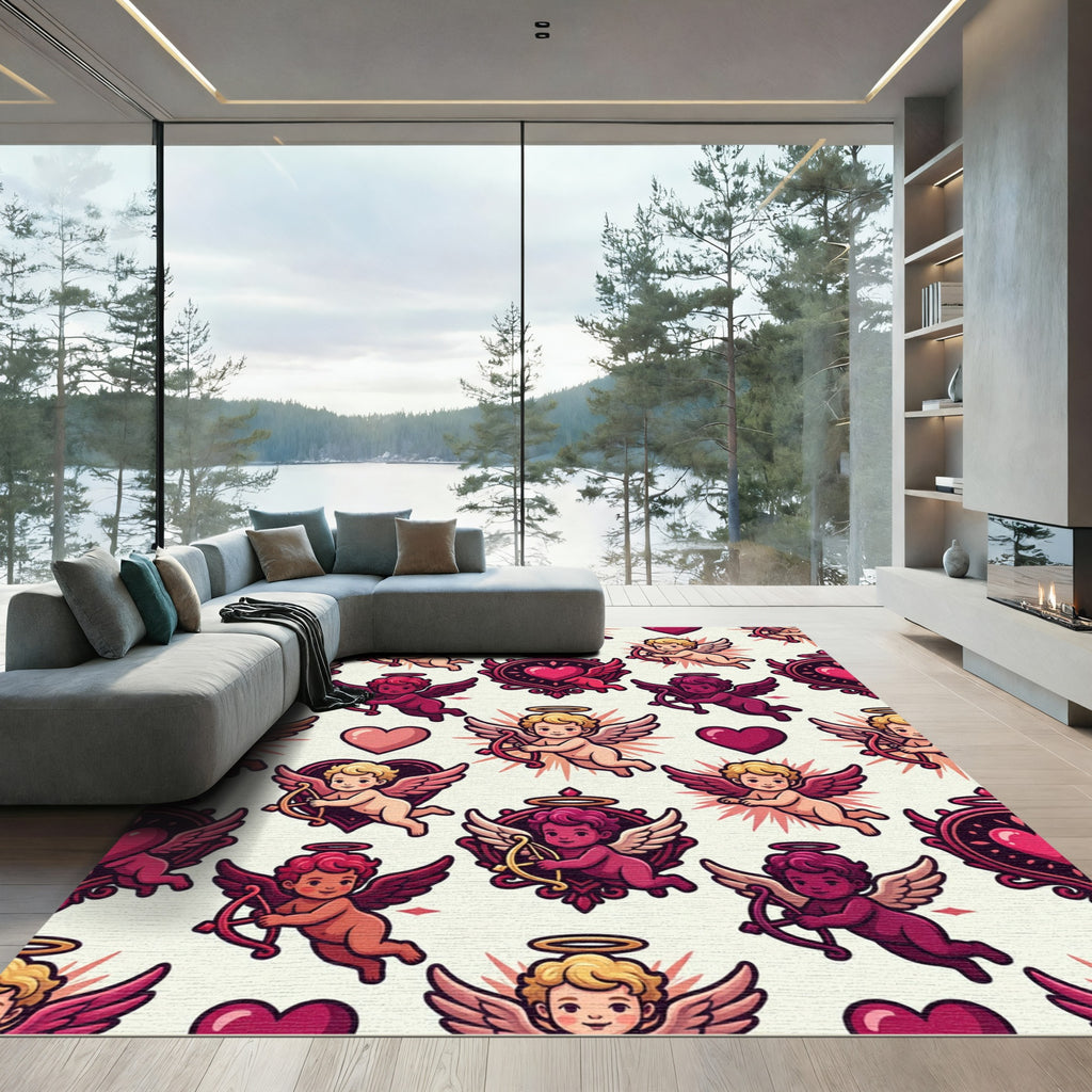 Whimsical Cherub Hearts Winged Figures Rug
