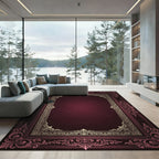 Ornate Crimson Baroque Filigree Frame Rug