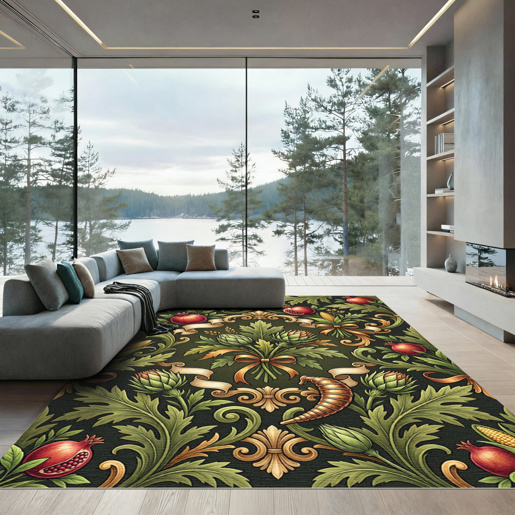 Ornate Pomegranate Cornucopia Floral Rug