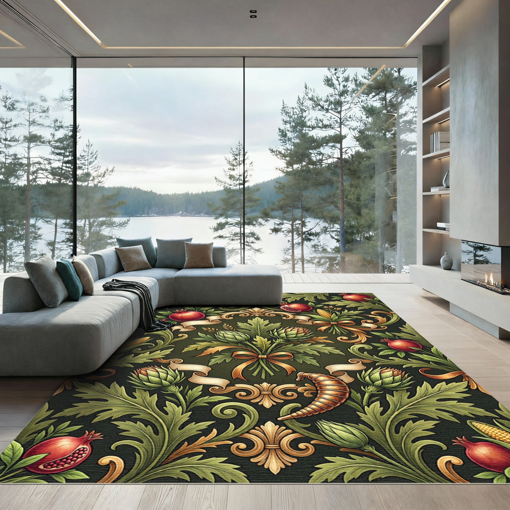 Ornate Pomegranate Cornucopia Floral Rug