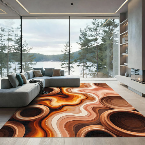 Abstract Caramel Swirl Earth Tone Rug