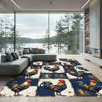 Rustic Rooster Farmhouse Navy Check Rug