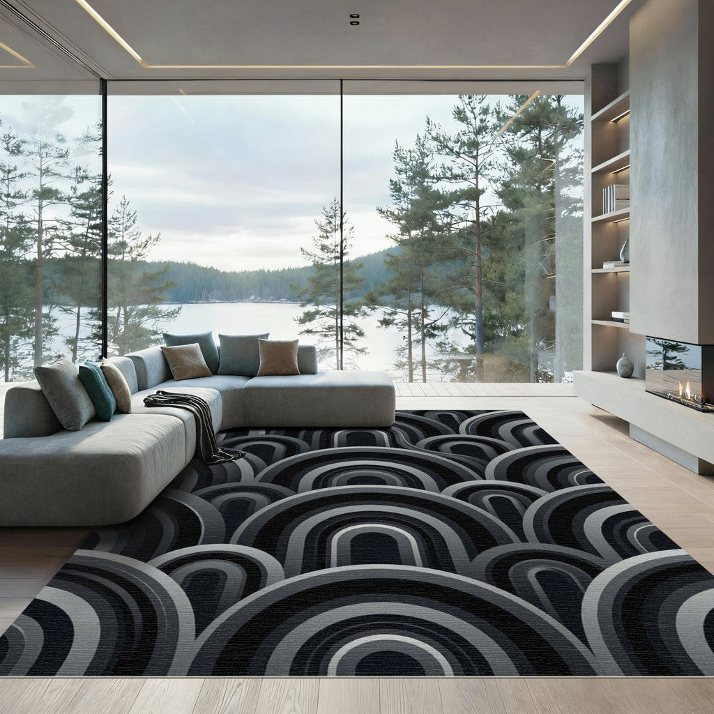 Monochromatic Arch Waves Overlay Rug