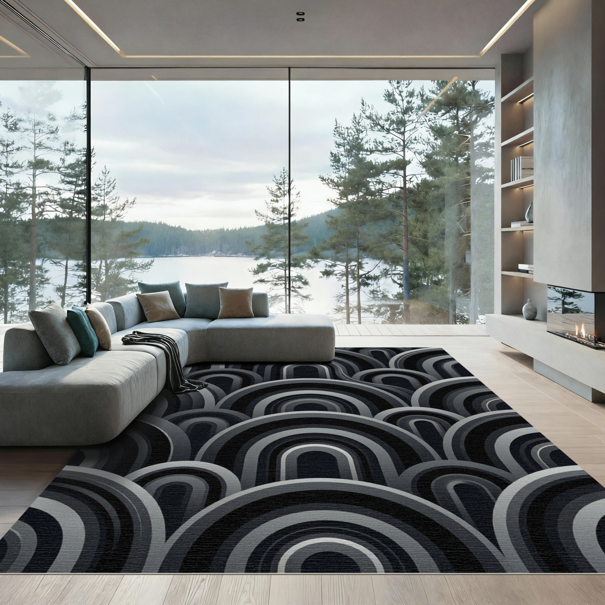 Monochromatic Arch Waves Overlay Rug