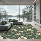 Elegant Sage Green Floral Botanical Art Rug